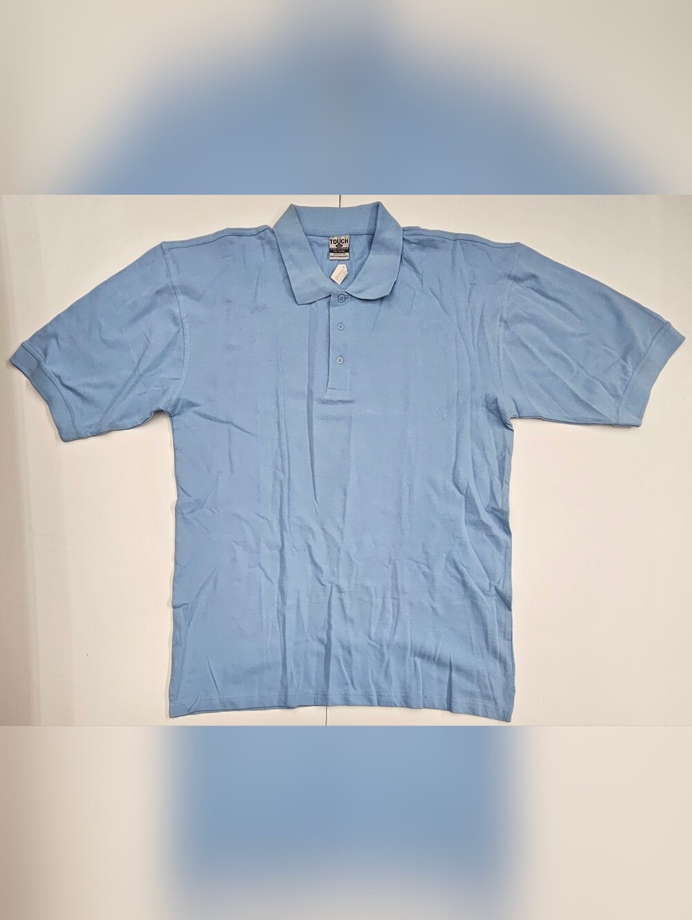 VTG 90s Deadstock Polo Shirt Mens 3XL Blank Light Blue 100% Cotton NOS Boxy